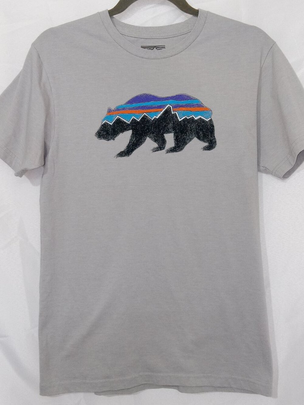 Patagonia Mens Sz S Gray Slim Fit Organic Cotton Fitz Roy Bear Mountain T Shirt